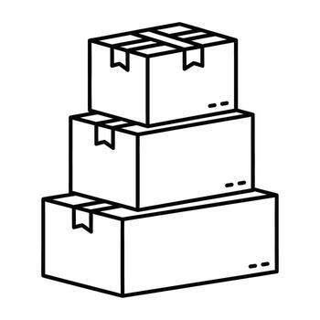 Stacked Shipping Cardboard Boxes With Tape And Labels For Delivery And Logistics, Warehouse Storage Container Parcel Package Icon, Simple Line Art Illustration On White Background, Moving vector