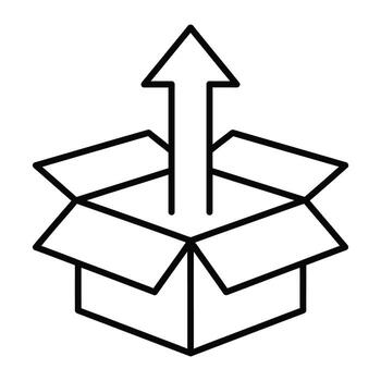 Open Cardboard Box Icon With Arrow Symbolizing Growth, Expansion, Unboxing, Delivery, Logistics, Shipping, Product Launch, Idea Out, Innovation, Breakthrough, Success, Progress, Forward vector