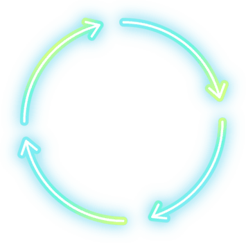 neon stijl gebogen pijl fiets stromen circulaire tabel grafisch element, neon stijl gebogen pijl fiets stromen ontwerp. circulaire tabel symbool, diagram werkwijze. grafisch element voor bedrijf en presentatie. png