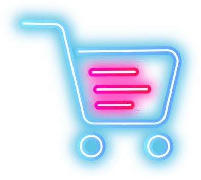 Neon Style Shopping Cart Outline with Glowing Effect Icon Graphic, perfect for adding a modern touch to any design. Ideal for ecommerce, retail, and digital marketing projects. png