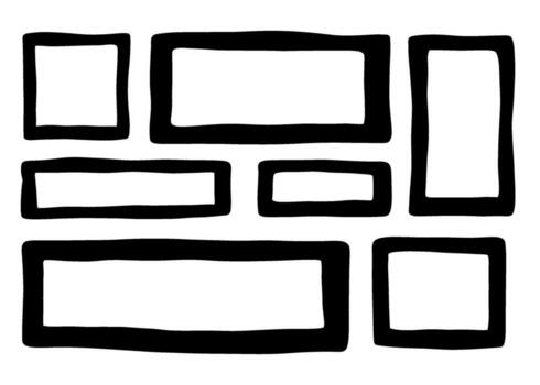 Set of empty text boxes with wavy, zigzag, and scalloped rectangle borders. Hand-drawn frames perfect for banners, cards, invitations, and creative designs. vector