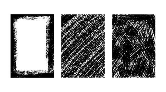 Set of black grunge rectangles. Hand-drawn rough and textured shapes for banners, frames, backgrounds, posters, or design elements. vector
