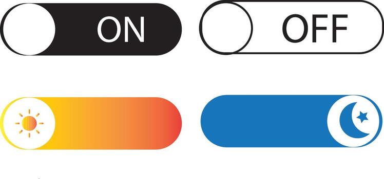 Sun and moon icons set. Day and Night icon symbol. Rising and setting sun. Screen brightness and contrast level sign. vector