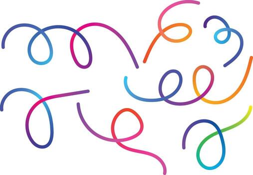 A vibrant collection of multicolored gradient lines swirl and loop playfully across a clean white backdrop vector