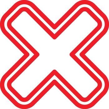 A vibrant red X symbol with a modern double outline design set against a plain white backdrop signifying denial or error vector