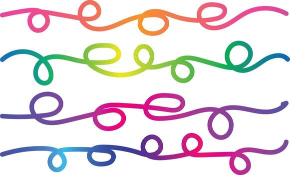 Four vibrant rainbow gradient lines swirl and loop in a playful abstract design vector