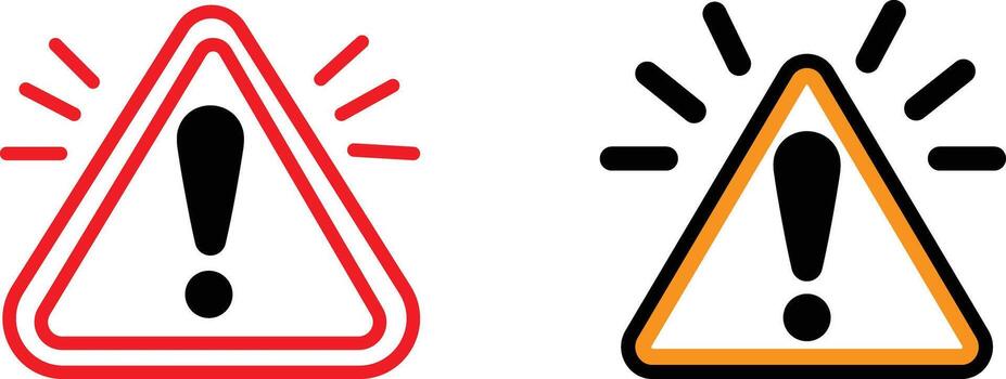 Two triangular warning signs one red and one orange with black exclamation marks symbolizing caution danger and alerts on a white background vector