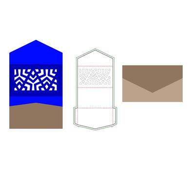 Invitation envelope dieline template with geometric seamless pattern Lasercut vector