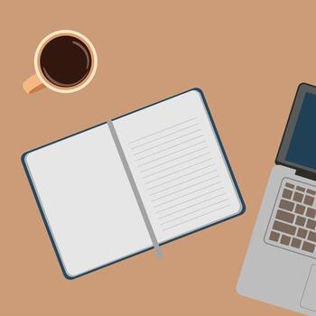 escritorio con café y notas vector