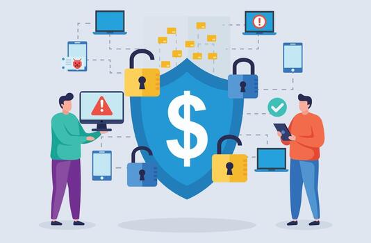 Cybersecurity Protection Concept with Shield, Lock, and Firewall Elements vector