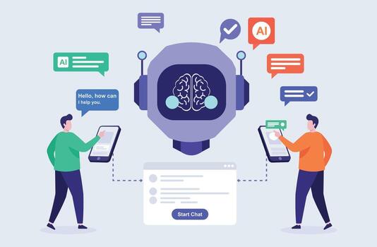 AI-Powered Chatbots and Virtual Assistants Helping Customers in Flat Design vector