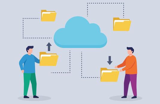 Cloud Computing Storage and File Sharing for Remote Teams Concept vector