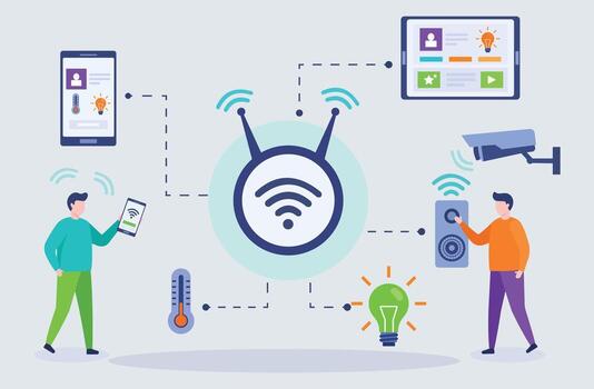 Internet of Things IoT in Smart Home Devices and Connectivity Concept vector