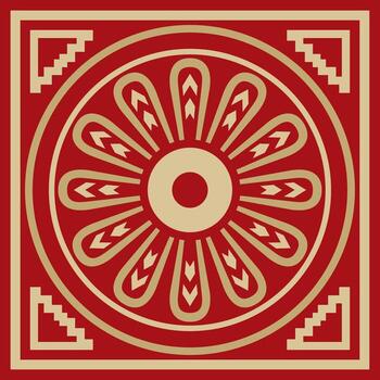 square Assyrian gold with red ornament. Rectangle, border, frame of Mesopatamia. Pattern ancient East. vector