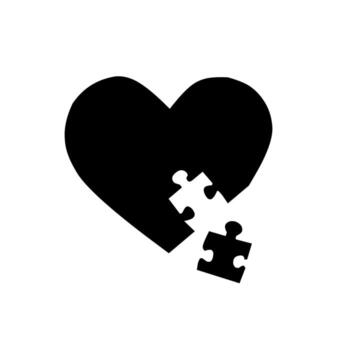 Solid black heart with a missing puzzle piece, symbolizing lost love, brokenness, missing part, or the concept of finding a match or a piece of the whole. vector