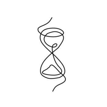 Single continuous line drawing of an hourglass. Minimalist, abstract illustration symbolizing time, countdown, deadline, and the passage or flow of moments. vector