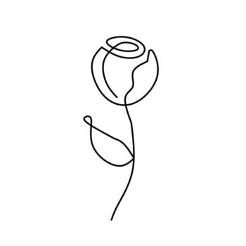 Elegant single line art drawing of a rose flower. Minimalist, continuous line illustration on a white background, perfect for modern design and simple tattoo concepts. vector