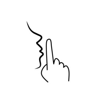 Minimalist continuous line art drawing of a finger pressed to the lips, illustrating the shhh or silence gesture. A modern, simple, and elegant illustration. vector