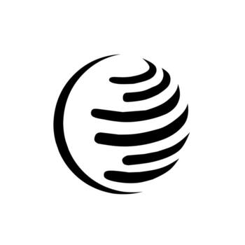 Abstract globe icon formed by multiple layered, curved black lines, symbolizing global communication, internet, data, technology, and worldwide connection. vector