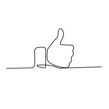 Single continuous line drawing of a hand making a thumbs-up gesture. Minimalist, simple illustration symbolizing approval, like, success, agreement, and positive feedback. vector