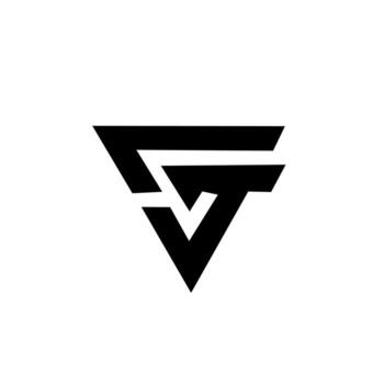 Modern abstract triangle logo with bold geometric lines forming an interlocking shape, symbolizing strength, unity, technology, and creative innovation. vector