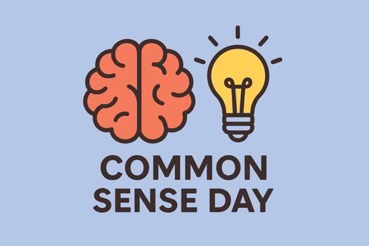 Common Sense Day Flat Illustration with Brain and Lightbulb Icon vector