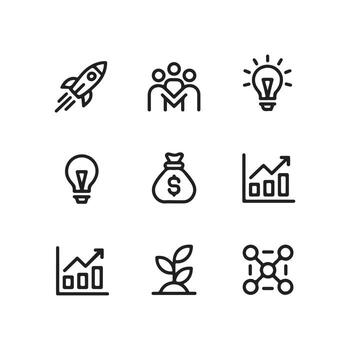 sencillo línea íconos representando llave elementos de negocio y innovación. vector