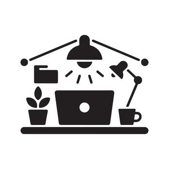 Work from Home Setup Solid Icon for Remote Work vector
