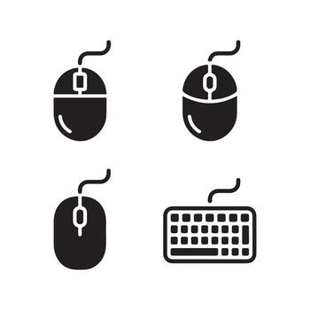 Mouse and Keyboard Solid Icons Set for Work Desk vector