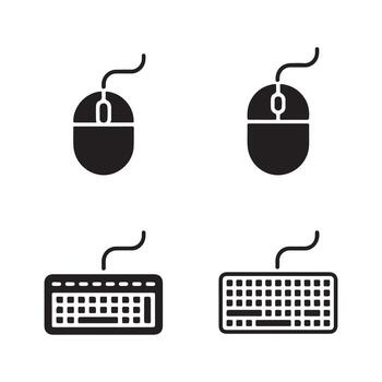 Mouse and Keyboard Solid Icons Set for Tech Accessories vector