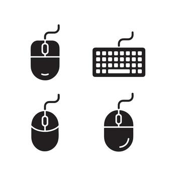 Mouse and Keyboard Solid Icons Set for Productivity Setup vector
