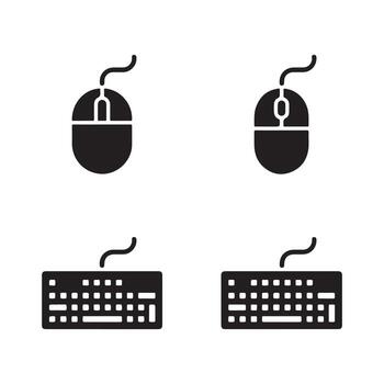 Mouse and Keyboard Solid Icons Set for Office Work vector