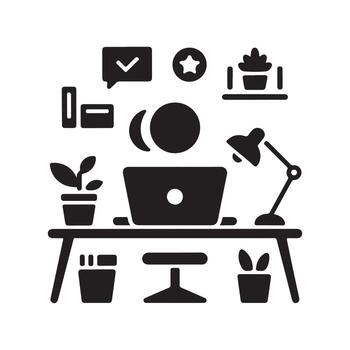 Work from Home Setup Solid Icon for Comfortable Desk vector