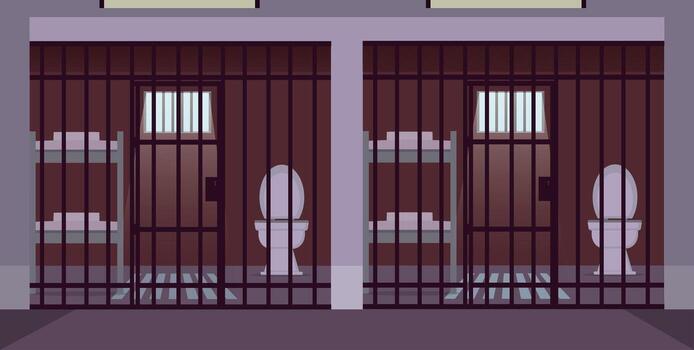 Empty cells scene. Detention center for prisoner. Prison concept. vector