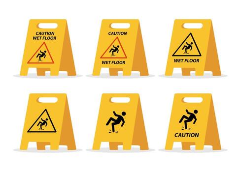 Set of wet floor caution board isolated on white background. vector