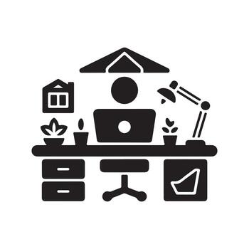 Work from Home Setup Solid Icon for Remote Workspace vector