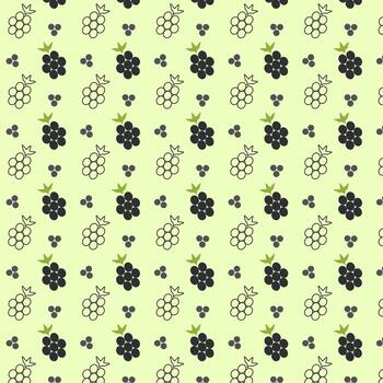 This lively pattern showcases a repeated design of fruit line icons, featuring blackberries and floral elements on a soft pale green background. Perfect for various creative projects. vector
