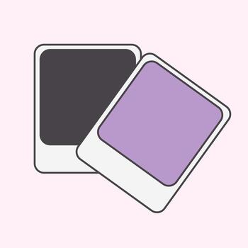 Two photo frames rest together. One frame is grey, and the other is a light purple colour. They are both in a cartoon style with a simple outline. vector