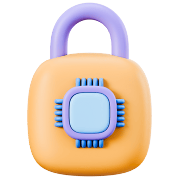 inteligente bloquear candado con chip para cifrado, datos seguridad y privacidad, acceso controlar y autenticación para proteccion en red seguridad y inteligente hogar sistemas plataforma, 3d ilustración png