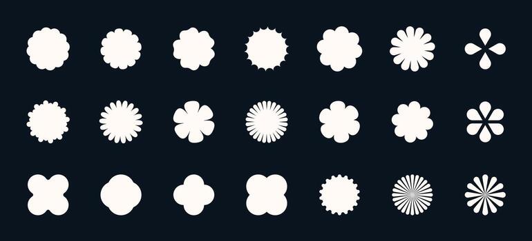 retro y2k estrella y flor íconos con brillante destellos y brillante Estallar efectos mínimo geométrico formas y Brillantina acentos crear un brillante festivo mirar. Perfecto para moderno diseño. vector