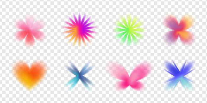 resumen y2k degradado flores y estrellas con suave difuminar y brillante textura. rosa, azul, y púrpura tonos con grano y brillo. Perfecto para de moda antecedentes y digital carteles vector