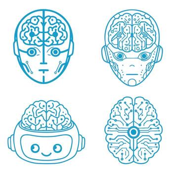 Robot Circuit Chip Illustration Set Design vector