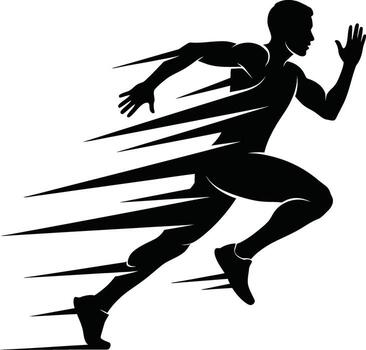 A silhouette of a man running with a speed vector