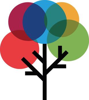 Abstract Tree with Colorful Overlapping Circles Logo. vector