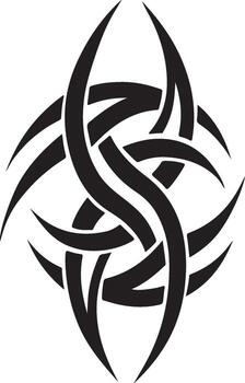 A bold, black tribal tattoo design with interwoven, flowing lines creating a symmetrical, abstract pattern on a white background vector