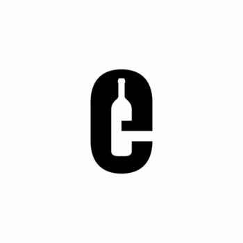 A modern, professional 'E' mark using negative space to form a wine bottle. It symbolizes exclusive quality, efficient delivery, and a futuristic approach to fine spirits. vector