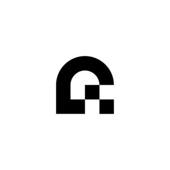 A futuristic 'R' logo combining a bold, professional arc with pixelated data blocks. It symbolizes digital storage, structure, security, and the reliable processing of large amounts of data. vector