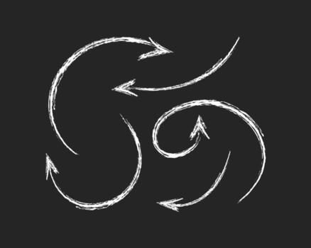 Hand drawn squiggly charcoal arrows set. Crayon scribble lines, swirls arrows, scrawls. Doodle marker or chalk drawing on blackboard. Direction pointers. Perfect for infographics, presentations vector