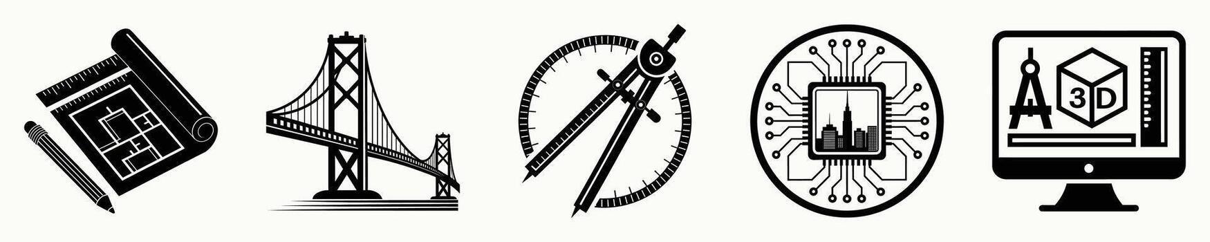 Engineering and design icon set for technical concepts and planning vector