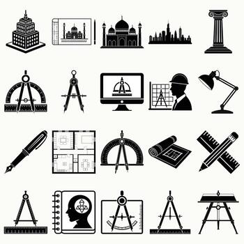 Architectural design tools and structures set for creative projects vector